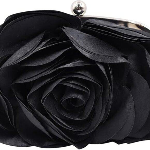 Neiman Marcus Floral Petal Black Clutch Purse